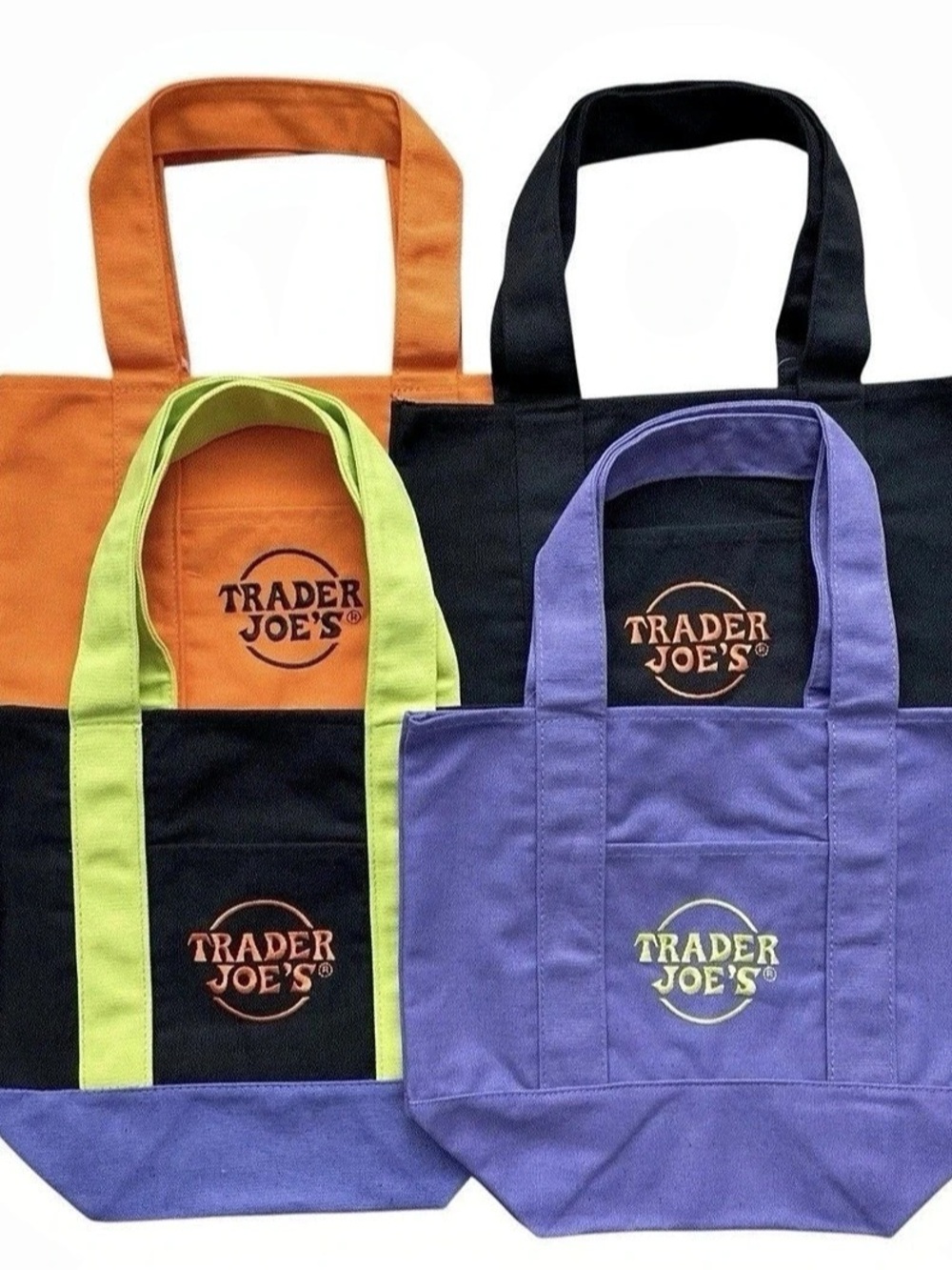 Trader Joe's Trick-or-Treat Mini Canvas Totes (Set of 4) Purple & Black10